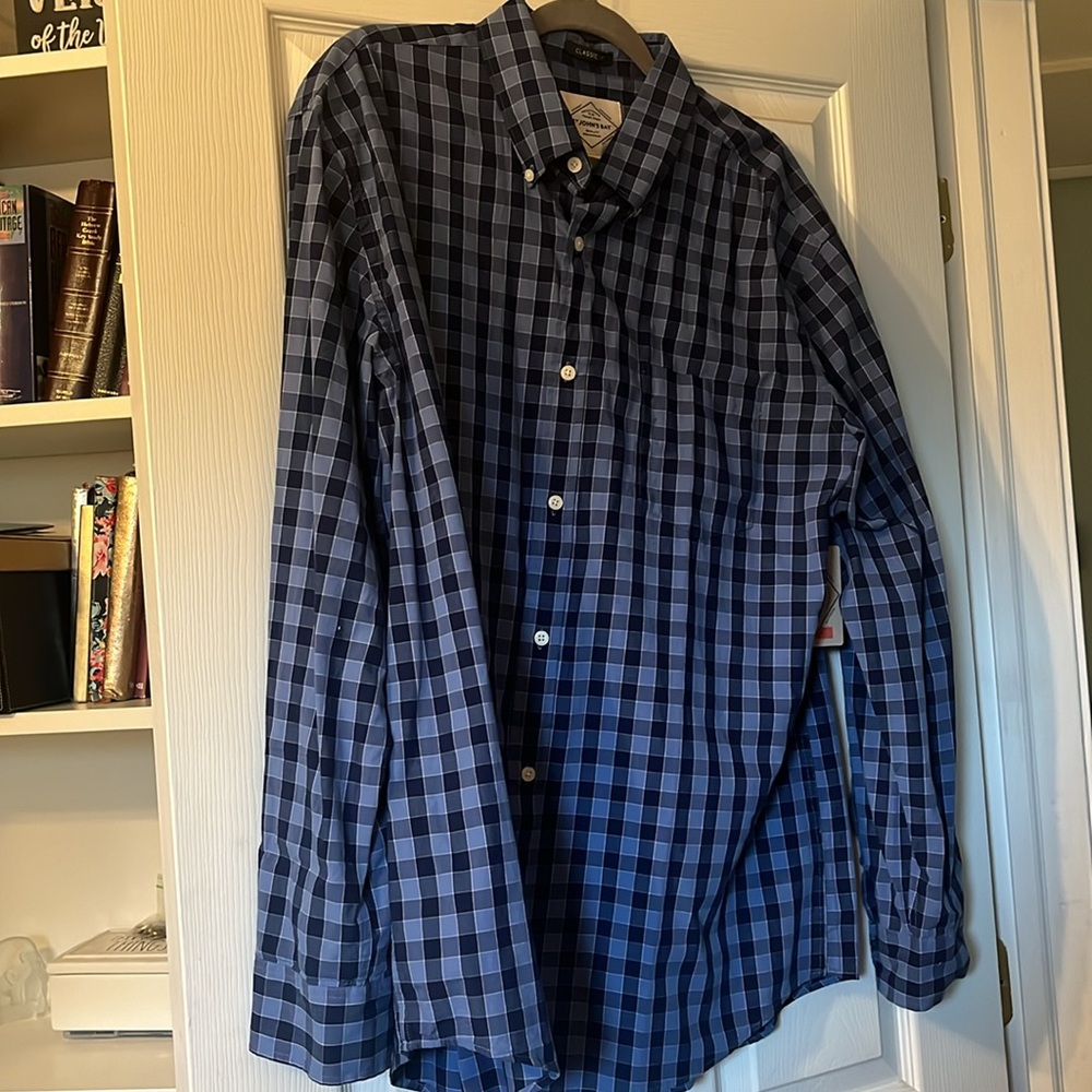 New St.Johns Bay legacy poplin blue plaid long sleeve button down shirt-XL